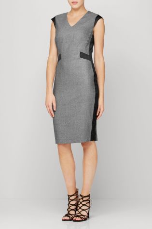 Grey Herringbone Wool Dress